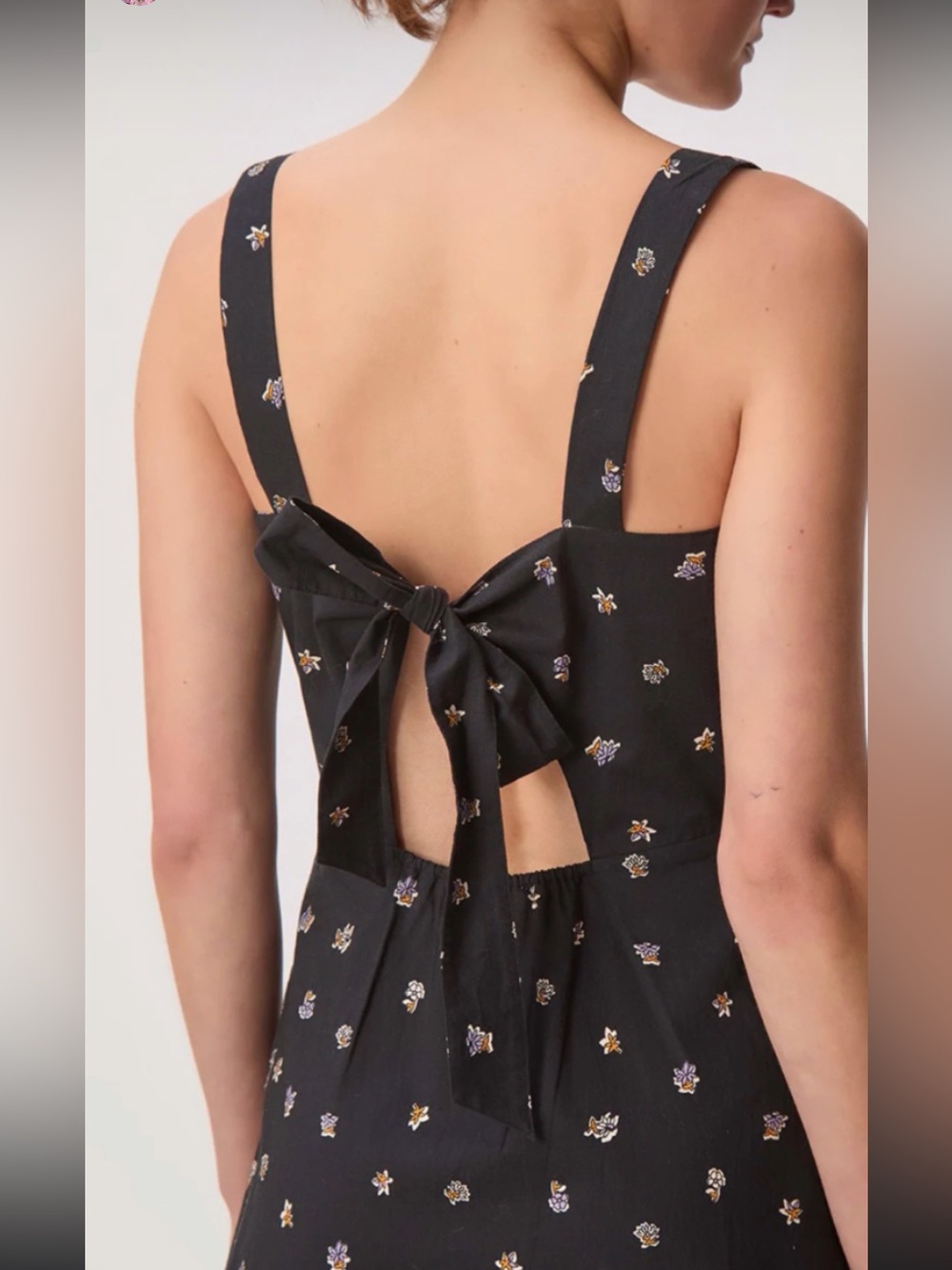 Silvette Poppy Black Midi Dress with Cream Floral Print